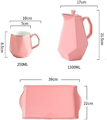 Water Pitcher Nordic Ceramic Cold Kettle Set Afternoon Tea Set teapot Teacup Home Living Room tie Pot with Tray Water Jug(Green) - Image 4