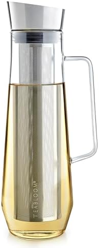 Teabloom Palais Pour Tea Maker & All-Beverage Jug – 40oz Elegant Borosilicate Glass Pitcher with Stainless Steel – Premium Loose Leaf Tea & Fruit Infusion Steeper by Teabloom