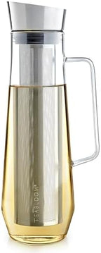 Teabloom Palais Pour Tea Maker & All-Beverage Jug – 40oz Elegant Borosilicate Glass Pitcher with Stainless Steel – Premium Loose Leaf Tea & Fruit Infusion Steeper by Teabloom