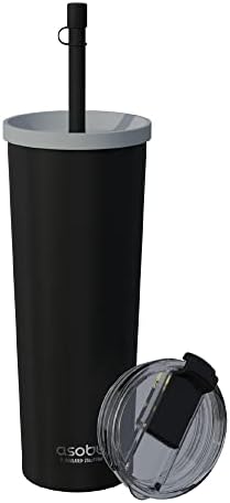 asobu Ocean Stainless Steel Tumbler with Flexible Straw Lid | Insulated Water Bottle for Ice Coffee, Cold Brew | Flip Open Lid for Hot Tea and Coffee | Reusable Travel Cup 27 Ounce (Black) by Asobu