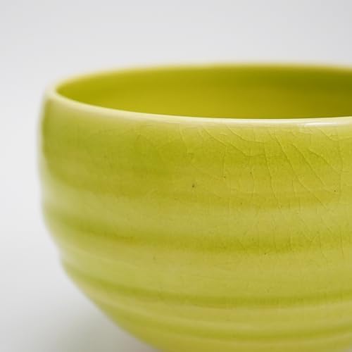 Kyoto Kiyomizu-yaki Earthenware Matcha Bowl - Rokuro Suji – 20.2 fl oz Charming Form, Lead-Free, Gift Box Included - Ideal for Tea and Café au Lait Made in Japan (Yellow Green) - Image 3