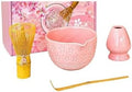 4 Pcs Matcha Set Kit With Spouted Bowl Bamboo Whisk Chasen(Pink 4-piece set) by Unknown