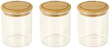 Pebbly PKV-014 Box, Glass, Transparent/Bamboo, Diameter 6.5 x 8.5 cm by Pebbly