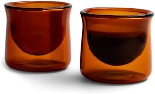 FLUR Espresso Glasses (Set of 2) Perfect for Espresso, Macchiatos & Small Espresso Drinks – Double-Walled Borosilicate Glass – Handmade, Lightweight & Durable – 3oz (Amber) by FLUR