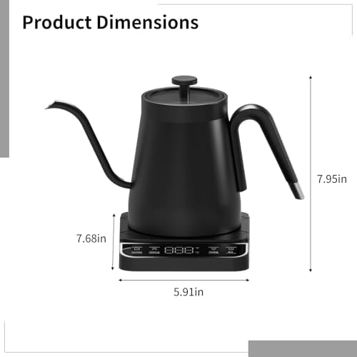 Gooseneck Electric Kettle with Temperature Control, 1L Stainless Steel, Fast Boil, Ergonomic Handle, Ideal for Pour-Over Coffee, Precise Flow Control, Digital Display, Black (US Rule) - Image 3