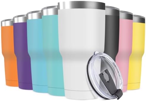 30oz Stainless Steel Travel Mug with Lid, 8 Pack Double Wall Vacuum Insulated Bulk Tumbler, Powder Coated Coffee Cup Suitable for Vehicle Cup Holders(Assorted Colors) by Deitybless