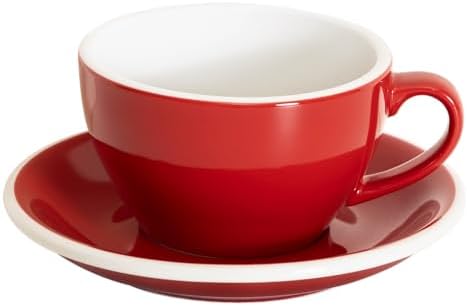 Loveramics Cappuccino Cup with Saucer, 8 oz Ceramic Coffee cup with Round Bottom for Cappuccino, Latte, Tea, Espresso, Thick-walled Stoneware Cup Set for Barista - Regular Colours (Red, 8OZ) by LoveramicsUSA