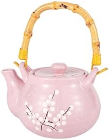 Japanese Plum Blossom Design Tea Set 27 fl oz Teapot with 4 Cups Serving Home Decor Asian Fusion Housewarming Decor (Pink) - Image 2