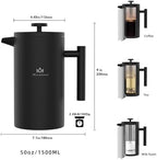 French Press Coffee Maker,Double Wall 304 Stainless Steel - Image 2