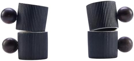 Ceramic Mini Espresso Cups Demitasse Cups with Round Wooden Handle Vertical Stripes Tea Cups (black, 4pcs) by CLASGLAZ