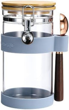 uxcell Airtight Glass Canister with Bamboo Lid & Spoon, Glass Coffee Bean Storage Container 1200ml/40oz Kitchen Pantry Sealed Freshness for Grounds Tea Cereal Sugar, Blue by uxcell