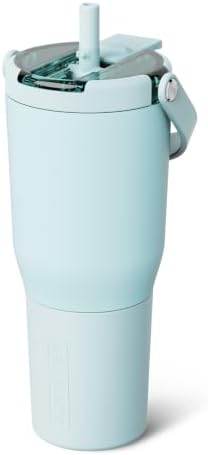 BrüMate Resa Flip 35oz Travel Tumbler with Covered Flip Down Straw | 100% Leakproof Water Bottle | Made of Insulated Stainless Steel | Cup Holder Friendly Silicone Base | 35oz (Blue Agave) by Br%C3%BCMate