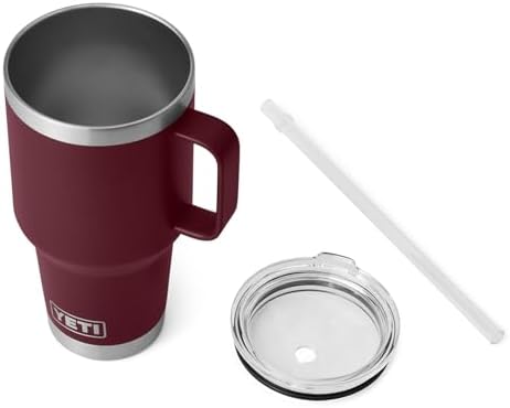 YETI Rambler 35 oz Tumbler with Handle and Straw Lid, Travel Mug Water Tumbler, Vacuum Insulated Cup with Handle, Stainless Steel, Wild Vine Red - Image 4
