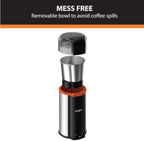Krups, Coffee Grinder, Ultimate Silent Vortex Plastic and Stainless Steel Grinder with Removable Bowl Mess-Free, 8 Times Quieter, 2 Speeds 240 Watts, Dry Herbs, Dishwasher Safe, 12 cups ground Silver - Image 3
