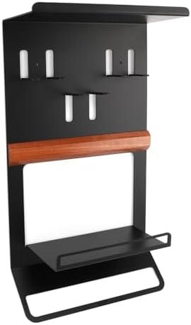 Coffee Portafilter Organizer Rack | Multifunctional Storage for Portafilters/Mugs/Tools | Iron & Composite Wood Wall Mount Holder - Image 4
