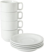 Gibson Home Gracious Dining 7-Ounce Cappuccino Cups Set of 4, Stackable Coffee Cups with 4 Saucers, Metal Stand, Coffee Mugs for Latte, Café, Mocha, Tea - Image 5