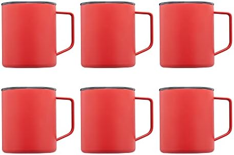 DISCOUNT PROMOS Kenai Powder Coated Travel Mugs 13.5 oz. Set of 6, Bulk Pack - Double Wall, Perfect for Coffee, Hot Cocoa, Other Hot & Cold Beverages - Red by DISCOUNTPROMOS