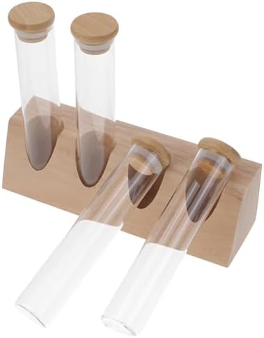 Toyvian Coffee Bean Tube with Stand 70ml Glass and Wood Storage Canister by Toyvian