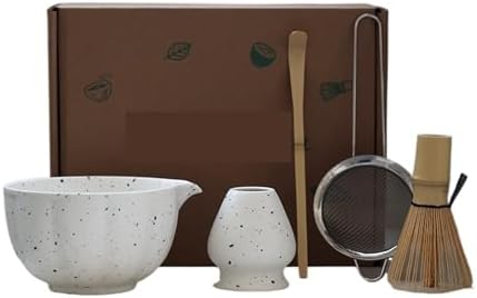 Ceramic Matcha Tea Set Handmade Bowl Bamboo Whisk Spoon Holder Accessories Ceremony Gift(Set C-5PCS) by Unknown