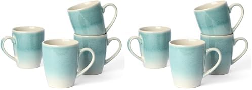 famiware Coffee Mugs Set, 13 oz Mug Set of 4, Stoneware Cups for Latte, Hot Tea, Mocha, Cocoa, Cappuccino, Microwave and Dishwasher Safe, Glacier Series, Aqua (Pack of 2) by Famiware
