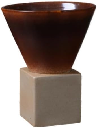 Ceramic Pedestal Coffee Cup, 7 Oz Flared Mug with Square Holder, 25 Colors (Mahogany Brown) by Unknown