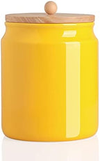 Sweejar Ceramic Kitchen Canisters, 58 FLOZ Porcelain Food Storage Jar with Airtight Seal Wooden Lid, Home Container Serving for Coffee Beans, Tea-leave, Sugar, Salt and More, Tool Bucket (Yellow) by Sweejarco1949