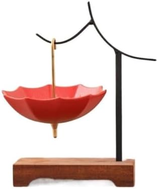 Umbrella Ceramic Tea Strainer with Wooden Stand, Plant Ash Glaze, Fine Mesh for Loose Leaf Coffee, Brown(Red) by Unknown