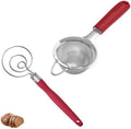 U-Taste 18/8 Stainless Steel 3.35in Medium Fine Mesh Strainer and 12.6in Stainless Steel Danish Dough Whisk (Red) by U-Taste