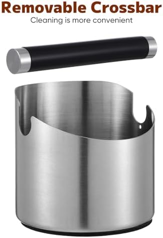 SHINEOFI Stainless Steel Coffee Grounds Disposal Bin - 55 Inch Espresso Knock Box with Style Knock Bar - Non Slip Base and Removable Component for Kitchen Counter Coffee Bar - Image 4