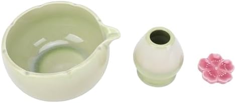 Ceramic Matcha Tea Set 500ml Petal Bowl with Spout (Green) - Image 2