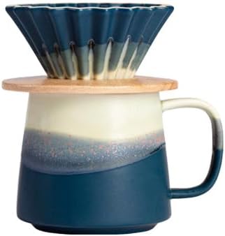 Handmade Gradient White Blue Pour Over Coffee Maker Set Fambe Ceramic Coffee Dripper Brewer Heat Resistant Coffee Pot Decanter ACM08 - Image 3
