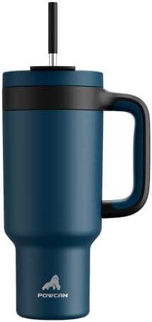 POWCAN 40 oz Tumbler with Handle, 2-in-1 Straw and Sip Lid, Leakproof, Dishwasher Safe, Insulated Stainless Steel Travel Coffee Mug, Keeps Cold for 34 Hours, Fits in Car Cup Holder (Deepsea) by POWCAN