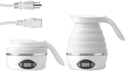 Collapsible Travel Kettle Electric Portable Foldable Kettle for Boiling Water, Suitable for 110V & 220V Dual Voltage, for Tea & Coffee, 850W Small Mini BPA-free Silicone White electric kettle by Unknown