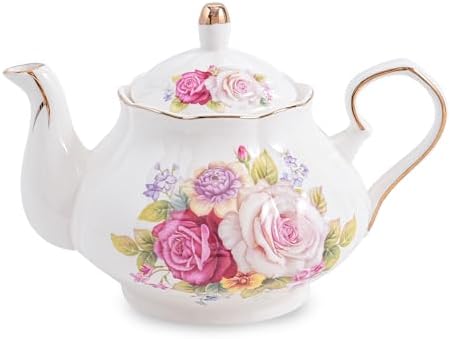Agyiuns Flower Ceramic Teapot,22oz Porcelain Tea pot for Tea Coffee Milk for Office Home Men Women as Gift (Rose) by Agyiuns