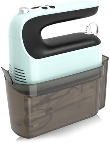 Yomelo 9-Speed Digital Hand Mixer Electric, 400W Powerful DC Motor, Hand Mixer Electric Handheld with Snap-On Storage Case, 5 Stainless Steel Accessories, Beaters, Dough Hooks, Whisk(Ice Blue/Black) - Image 2