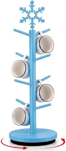 DoubleFill Christmas Tree Coffee Mug Holder 8 Hooks Snowflake Mug Holder for Countertop Snowflake Cup Rack Wood Christmas Tree Display for Kitchen Coffee Accessories by DoubleFill