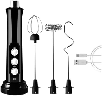 Electric Milk Frother Frothing Machine Handheld Frother High Speed ​​Drink Blender Coffee Frothing Wand 3 in 1 Portable Rechargeable(Black) by Unknown