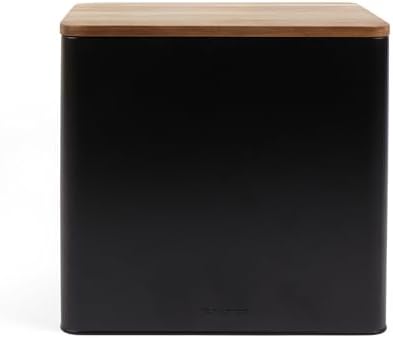 Salter BW12899EU7 Toronto Bread Bin – Acacia Wooden Lid, Powder Coated Finish, Easy Clean, Store Bread, Bagels, Pastries, Large Bread Bin Storage Container, Holds 2 Loaves of Bread, Black/Wooden by Salter