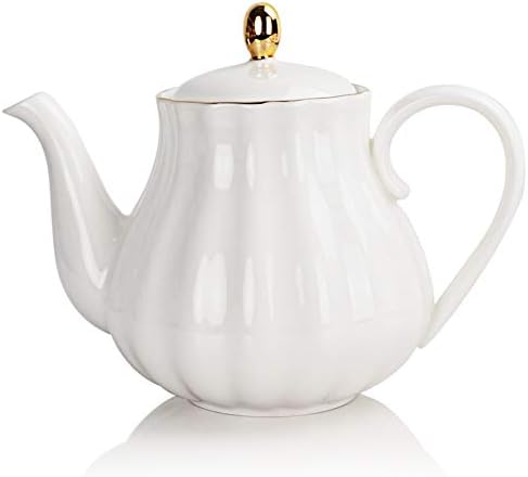 Sweejar 28FLOZ Royal Teapot with Infuser,Porcelain Tea Pot(White) by Sweejarco1949