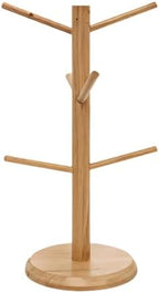 Coffee Mug Tree with 6 Hooks, Freestanding Wooden Coffee Cup Holder, Space Saving Kitchen Organizer for Kitchen Countertops, Wood Color, Mug Stand for Coffee Cups, Pantry, and Coffee Station - Image 2