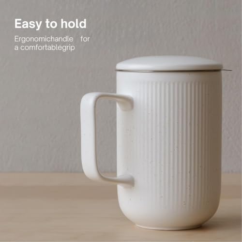 WENSHUO Tea Infuser Mug with Lid, Ceramic Cup for Loose Leaf, 20 oz,White - Image 4