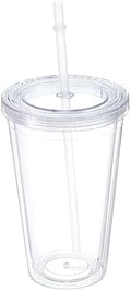 uxcell Acrylic Tumbler with Lid and Straw, 16 Oz Reusable Double Wall Cups for Ice Coffee, Clear Travel Tumblers for Birthdays Gifts, Customization (Grey) by uxcell