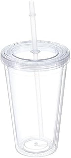 uxcell Acrylic Tumbler with Lid and Straw, 16 Oz Reusable Double Wall Cups for Ice Coffee, Clear Travel Tumblers for Birthdays Gifts, Customization (Grey) by uxcell