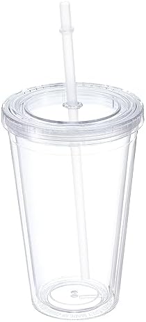 uxcell Acrylic Tumbler with Lid and Straw, 16 Oz Reusable Double Wall Cups for Ice Coffee, Clear Travel Tumblers for Birthdays Gifts, Customization (Grey) by uxcell