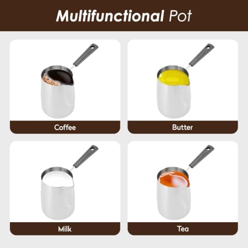 2Pcs Turkish Coffee Pot 12oz/350ml Milk Frothing Jug Butter Melting Pot - Image 6