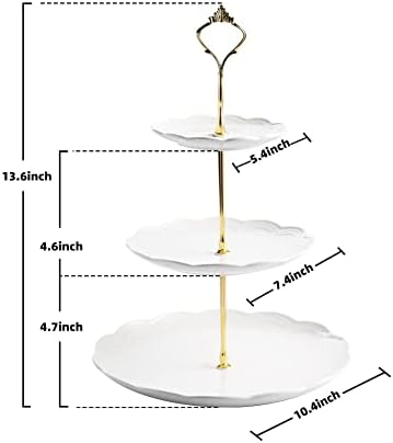 Sweejar 3 Tier Ceramic Cake Stand Wedding, Dessert Cupcake Stand for Tea Party Serving Platter(Rose White) - Image 6