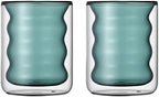 Double Wall Insulated Glass Cups for Coffee - Unique Ripple Shape Colorful Glass Mugs - Cute Shot Glass for Tea, Espresso, Cappuccinos, Latte, Martini, Cocktail, Macchiato, 220ml, 7.4 OZ, Set of 2 by BesoAbrazo
