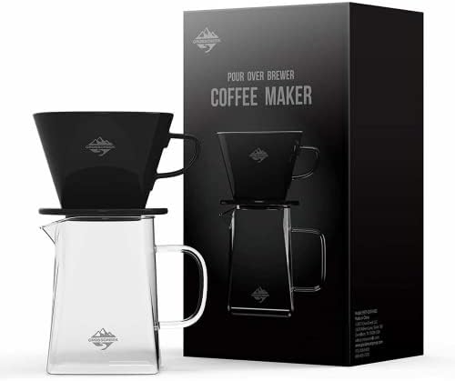 Pour Coffee Dripper Set Manual Drip Ceramic Coffee Maker 600ML Glass Carafe Ceramic Dripper Coffee Filters（Black） by CrossCreekLLC
