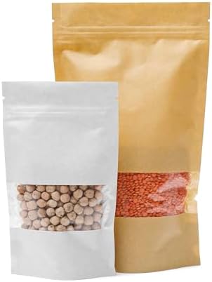 DiRose White Kraft Stand Up Pouches with Window, Reclosable Food Storage Bags, Heat Sealable Stand Up Pouch for Coffee, Candy, Nuts, Tea, Spices – 12 oz (300 Pack) - Image 2