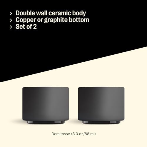 Fellow Monty Milk Art Espresso Cups - Small Double Wall Ceramic Demitasse, Matte Black with Graphite Base, 3 oz Cup (Set of 2) - Image 4
